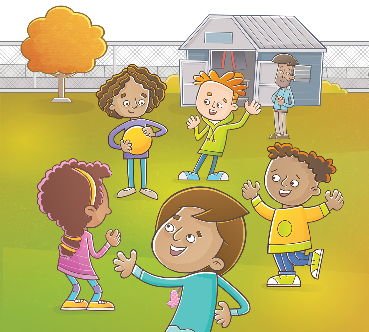 playing catch on a school playground