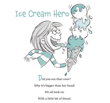 Girl eating huge ice cream cone